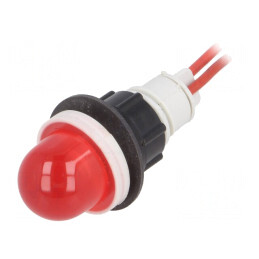 Lampă LED Convexă Roșie 230V 13mm cu Cabluri 300mm