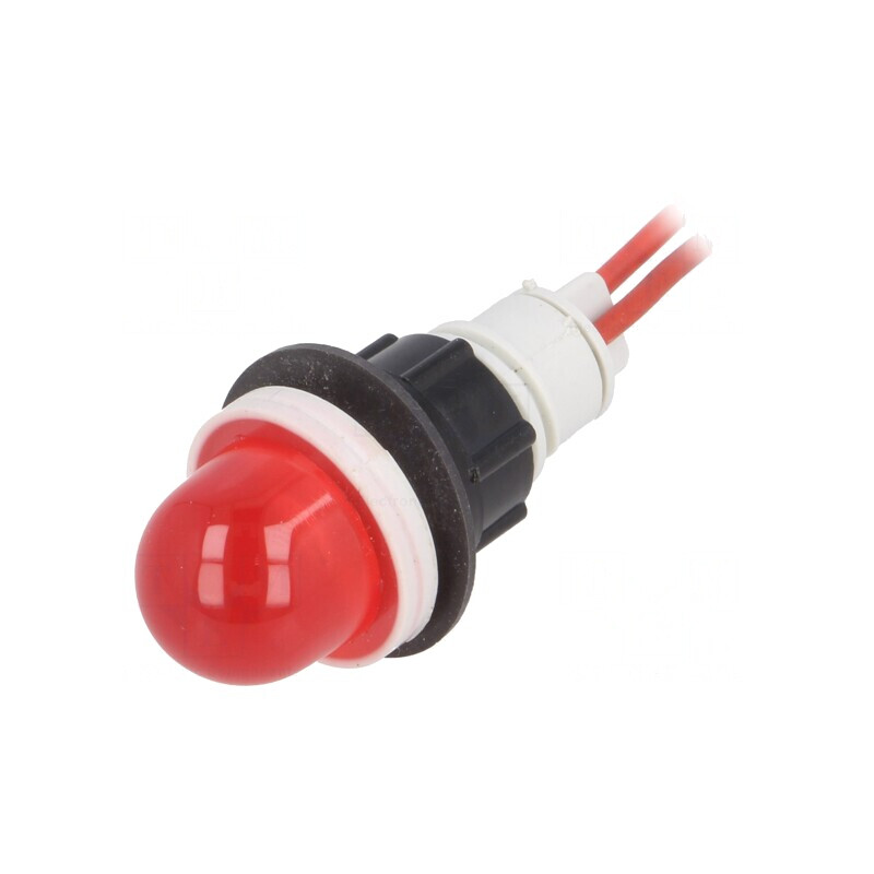 Lampă LED Convexă Roșie 230V 13mm cu Cabluri 300mm | Electronic-mag.ro | Componente Electronice