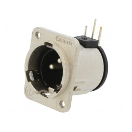 Soclu XLR 3 PIN unghi 90° THT argint 6A 19x24mm | Electronic-mag.ro | Componente Electronice