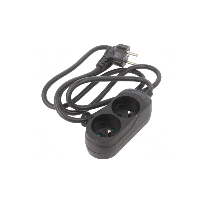 Prelungitor 2 Prize PVC Negru 1,5m 16A | Electronic-mag.ro | Componente Electronice