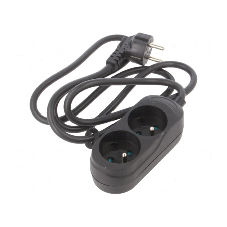 Prelungitor 2 Prize PVC Negru 1,5m 16A | Electronic-mag.ro | Componente Electronice