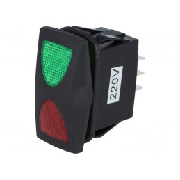 Comutator Basculant Verde-Roșu ON-OFF-ON 10A 250V LED IP66 | Electronic-mag.ro | Componente Electronice