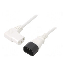 Cablu Alimentare IEC C13 Mama 90° la IEC C14 Tata 3m Alb 10A | Electronic-mag.ro | Componente Electronice