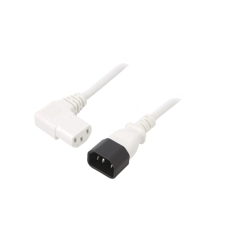 Cablu Alimentare IEC C13 Mama 90° la IEC C14 Tata 3m Alb 10A | Electronic-mag.ro | Componente Electronice