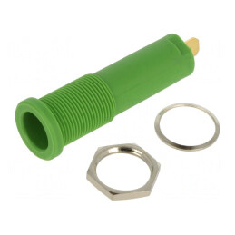 Soclu banană verde 4mm 16A 6000V aurit pe panou | Electronic-mag.ro | Componente Electronice