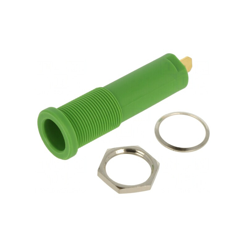 Soclu banană verde 4mm 16A 6000V aurit pe panou | Electronic-mag.ro | Componente Electronice