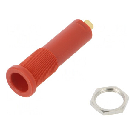 Soclu banană 4mm aurit roșu 16A 6000V pe panou | Electronic-mag.ro | Componente Electronice