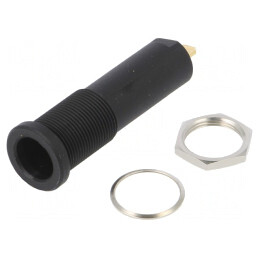 Soclu banană negru aurit 4mm 16A 6000V pe panou | Electronic-mag.ro | Componente Electronice