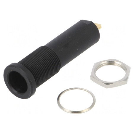 Soclu banană negru aurit 4mm 16A 6000V pe panou | Electronic-mag.ro | Componente Electronice
