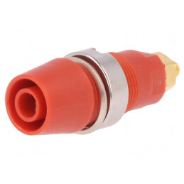 Soclu banană roșie 4mm aurit cu izolație | Electronic-mag.ro | Componente Electronice