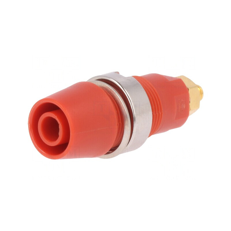 Soclu banană roșie 4mm aurit cu izolație | Electronic-mag.ro | Componente Electronice