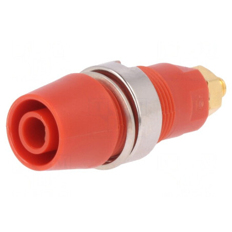 Soclu banană roșie 4mm aurit cu izolație | Electronic-mag.ro | Componente Electronice