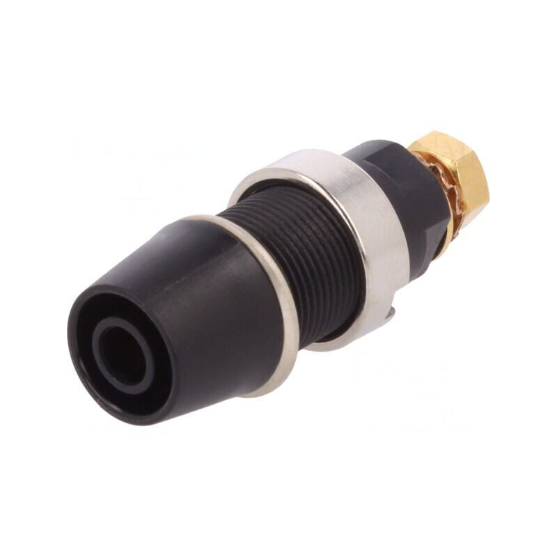 Soclu Banană 4mm 32A 1kV Negru Aurit cu Izolație | Electronic-mag.ro | Componente Electronice
