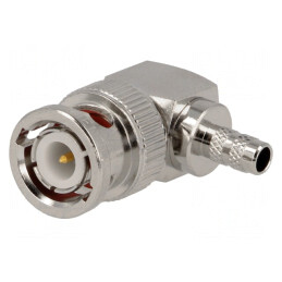 Mufă BNC tată unghi 90° 50Ω crimpat aurit | Electronic-mag.ro | Componente Electronice