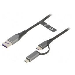Cablu USB 2.0 1m 5A cu Mufe A, Micro B și C