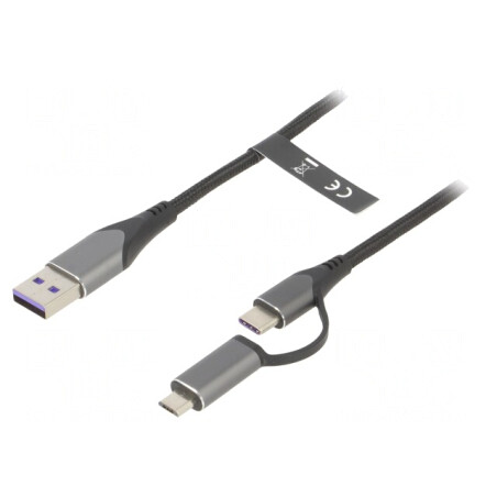 Cablu USB 2.0 1m 5A cu Mufe A, Micro B și C | Electronic-mag.ro | Componente Electronice
