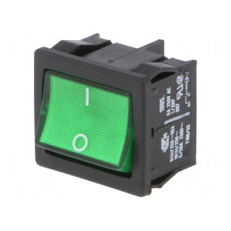 Comutator Rocker DPST Verde ON-OFF 6A/250V LED