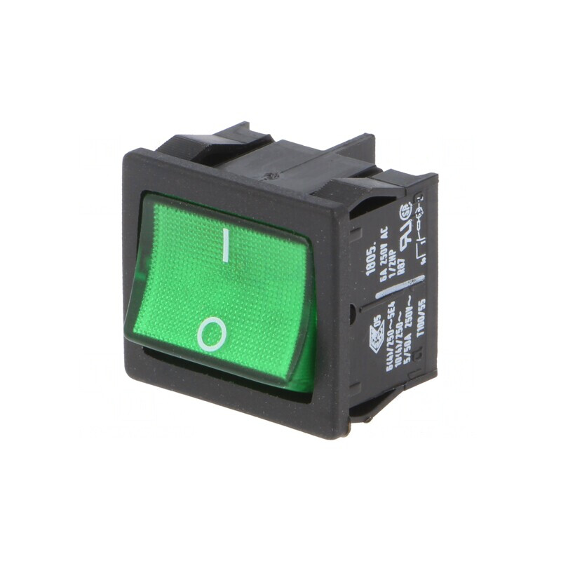 Comutator Rocker DPST Verde ON-OFF 6A/250V LED | Electronic-mag.ro | Componente Electronice
