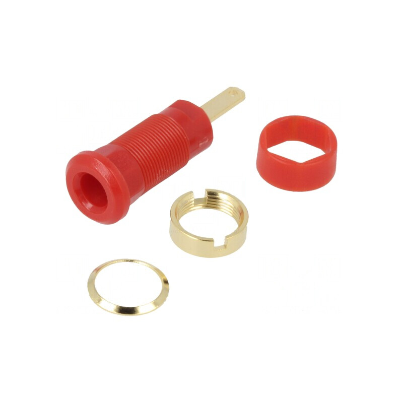 Soclu banană 2mm roşu aurit 10A 600VDC | Electronic-mag.ro | Componente Electronice
