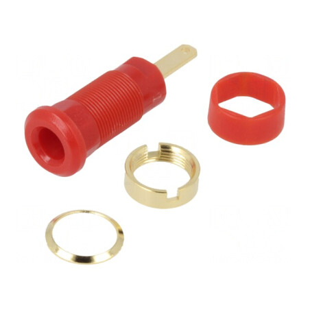 Soclu banană 2mm roşu aurit 10A 600VDC | Electronic-mag.ro | Componente Electronice