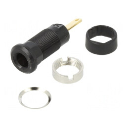 Soclu Banană 2mm 10A 600VDC Negru Aurit | Electronic-mag.ro | Componente Electronice