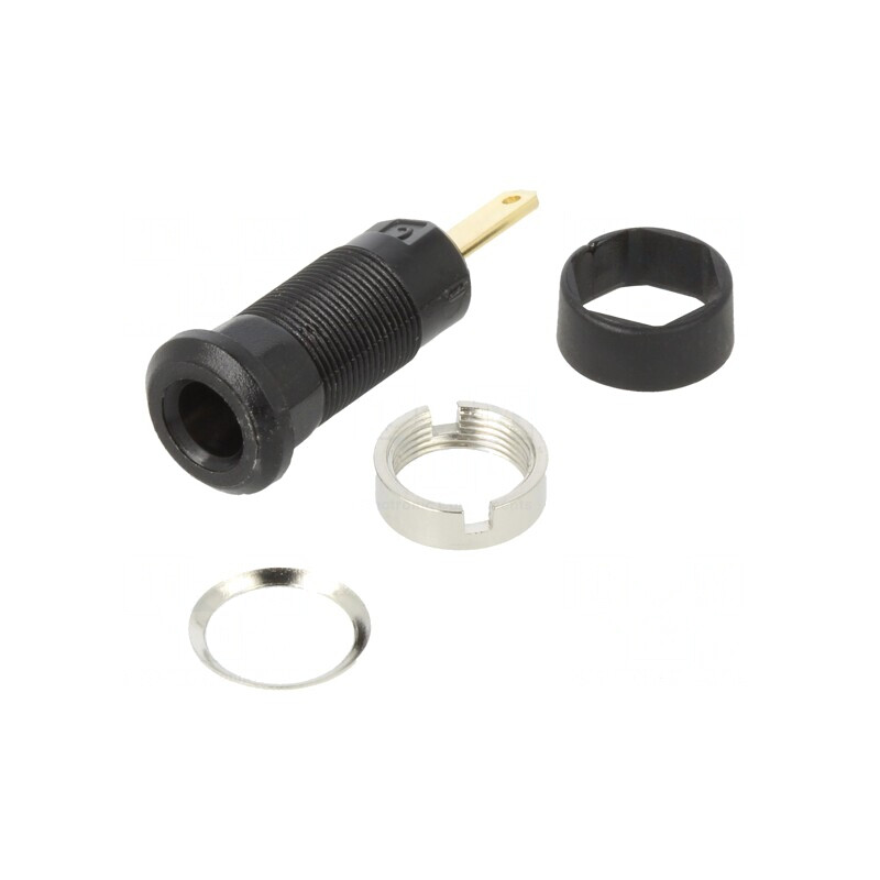 Soclu Banană 2mm 10A 600VDC Negru Aurit | Electronic-mag.ro | Componente Electronice