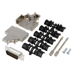 Conector D-Sub 15-Pini Mufă Tată Neagră pentru Lipire pe Cablu | Electronic-mag.ro | Componente Electronice