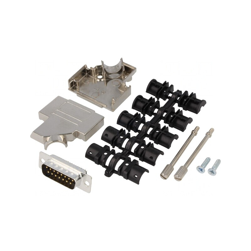 Conector D-Sub 15-Pini Mufă Tată Neagră pentru Lipire pe Cablu | Electronic-mag.ro | Componente Electronice