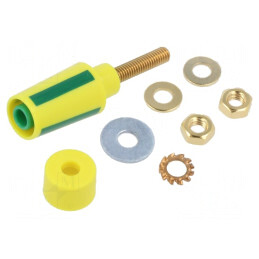 Soclu banană 4mm 32A 1kV galben-verde izolat aurit | Electronic-mag.ro | Componente Electronice