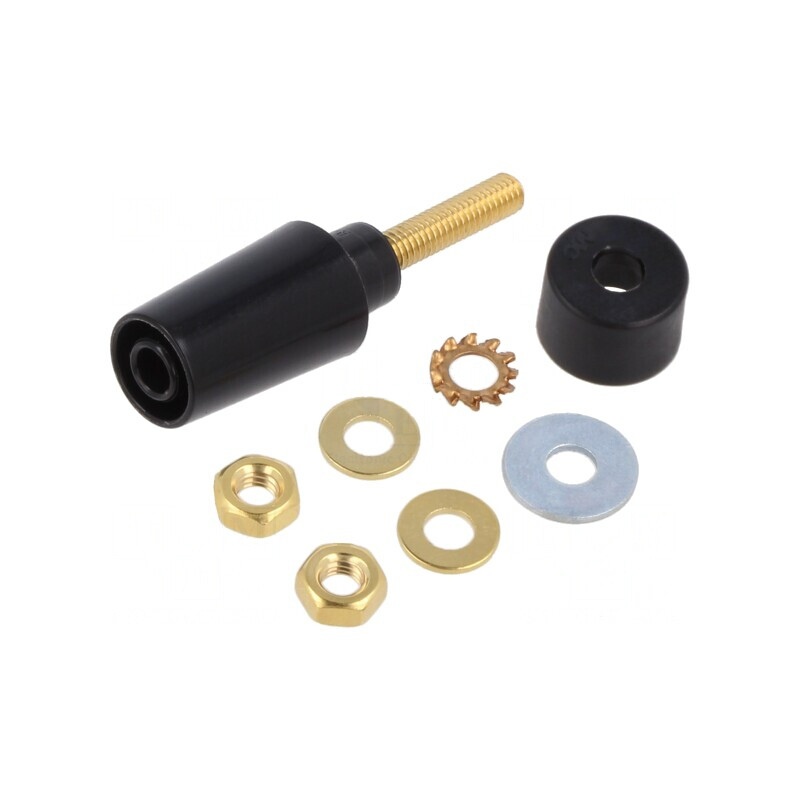 Soclu Banană 4mm Negru Aurit cu Izolație 32A 1kV | Electronic-mag.ro | Componente Electronice