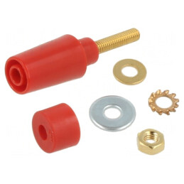 Soclu banană 4mm 32A 1kV roşie aurită izolată | Electronic-mag.ro | Componente Electronice