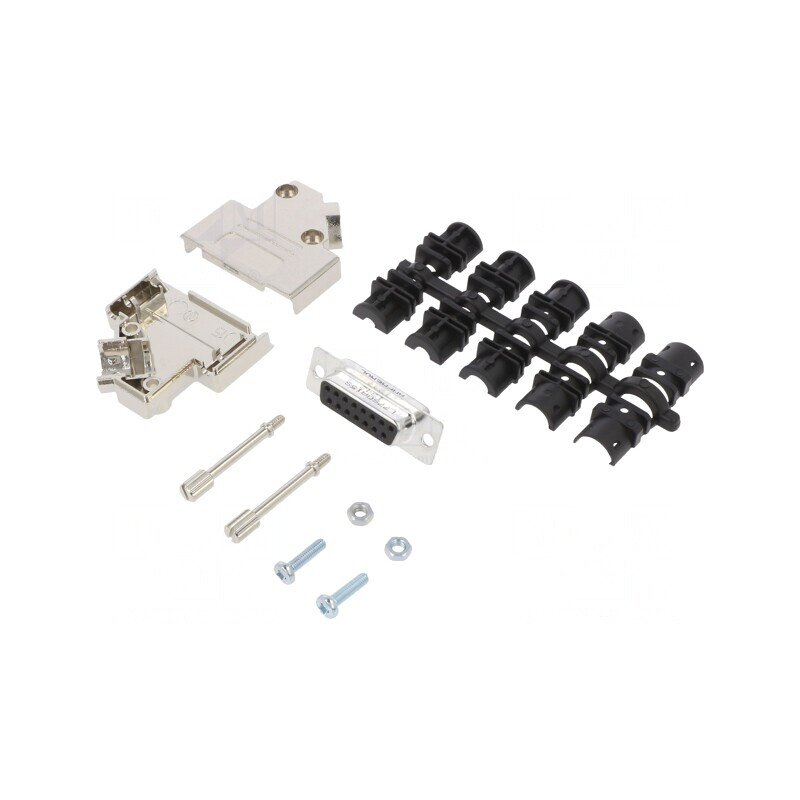 Conector D-Sub 15-Pin Mamă Unghi 45° pentru Lipire pe Cablu Gold Flash | Electronic-mag.ro | Componente Electronice