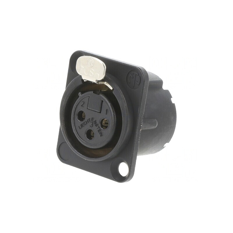 Soclu XLR Mamă 3 Pin cu Buton Negru 16A | Electronic-mag.ro | Componente Electronice