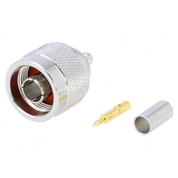 Mufă N tată drept 50Ω crimpat aurit PTFE | Electronic-mag.ro | Componente Electronice