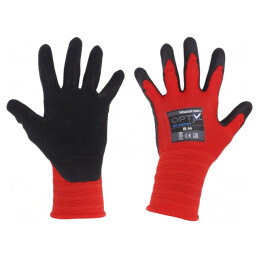 Mănuşi de protecţie roşii poliester M 8 Opty | Electronic-mag.ro | Componente Electronice