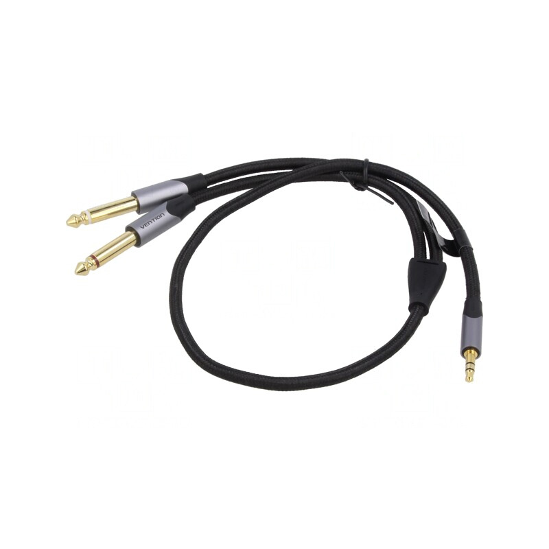 Cablu Audio Stereo Jack 3,5mm la 6,3mm x2 0,5m Negru | Electronic-mag.ro | Componente Electronice
