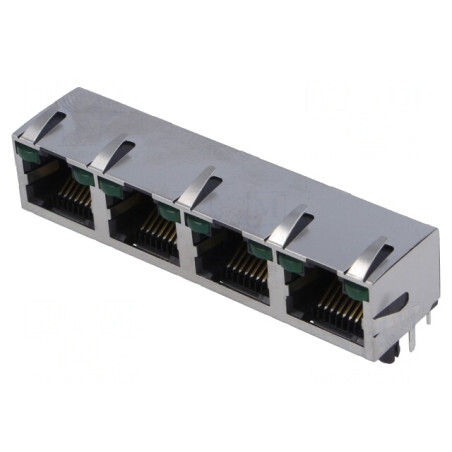 Soclu RJ45 Cat 5 Ecranat cu LED THT | Electronic-mag.ro | Componente Electronice