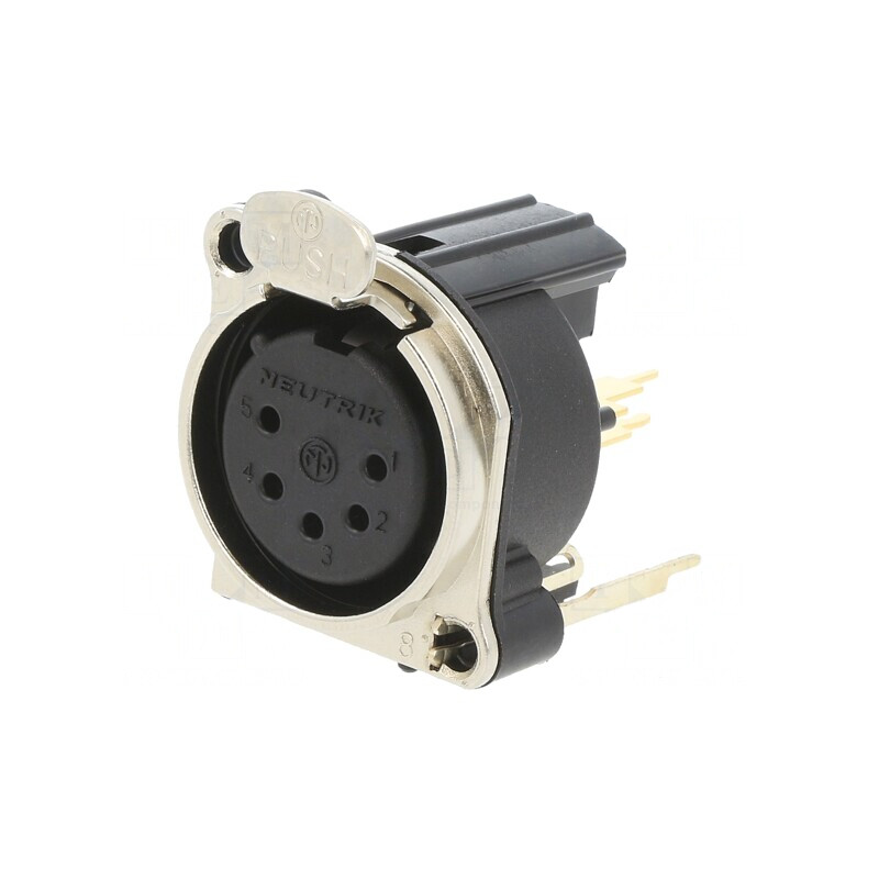 Soclu XLR Mamă 5 Pin Drept cu Buton Argintiu 3A | Electronic-mag.ro | Componente Electronice