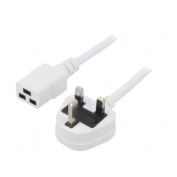 Cablu Alimentare 1m Alb 13A 3x1,5mm2 BS 1363 la IEC C19 | Electronic-mag.ro | Componente Electronice