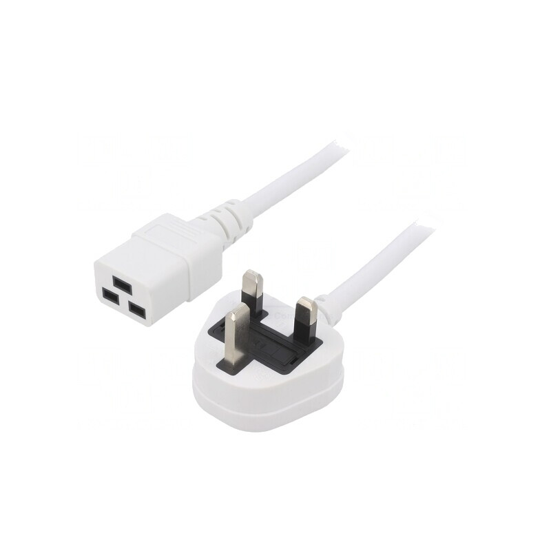 Cablu Alimentare 1m Alb 13A 3x1,5mm2 BS 1363 la IEC C19 | Electronic-mag.ro | Componente Electronice