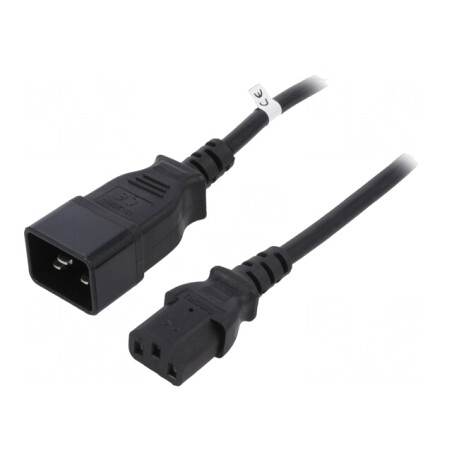 Cablu Alimentare IEC C13 Mamă la C20 Tată 1.2m Negru 10A 250V | Electronic-mag.ro | Componente Electronice