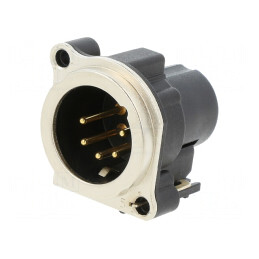 Soclu XLR tată 5 pini unghi 90° argintiu 3A | Electronic-mag.ro | Componente Electronice