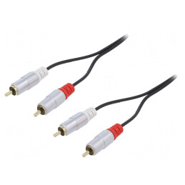 Cablu RCA dublu 2m aurit negru | Electronic-mag.ro | Componente Electronice