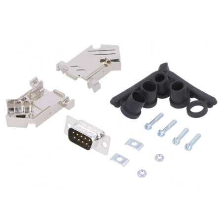 D-Sub 9-Pin Mufă Tată Lipire pe Cablu Neagră Set Complet | Electronic-mag.ro | Componente Electronice