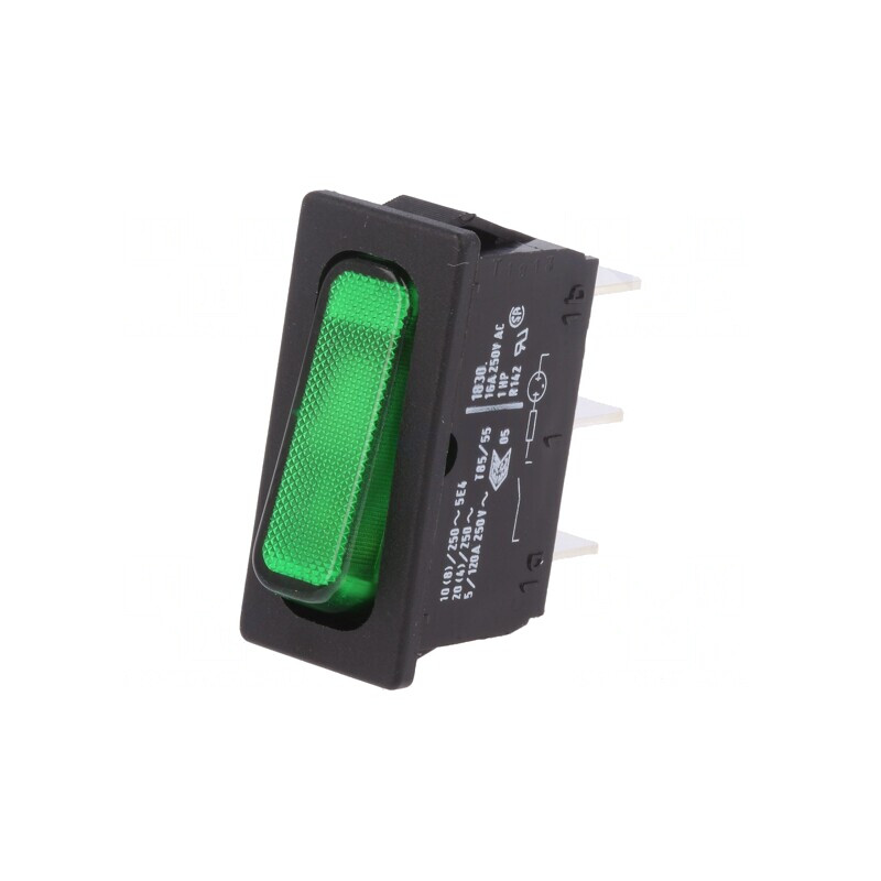 Comutator Basculant Verde 20A 250VAC IP40 cu Bec 230V | Electronic-mag.ro | Componente Electronice