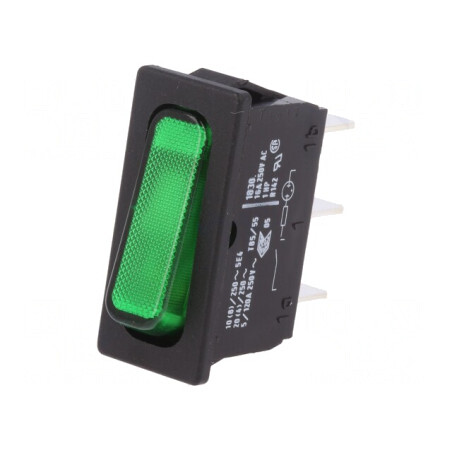 Comutator Basculant Verde 20A 250VAC IP40 cu Bec 230V | Electronic-mag.ro | Componente Electronice
