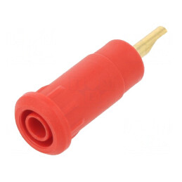 Soclu banană 2mm roșu aurit 28mm lipire | Electronic-mag.ro | Componente Electronice