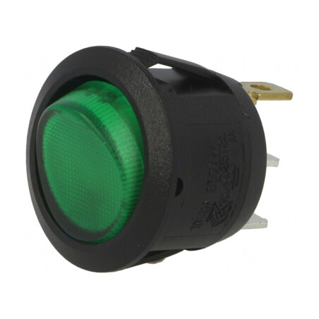 Comutator Rocker ON-OFF Verde 6A 250VAC cu Lampă Neon 230V | Electronic-mag.ro | Componente Electronice