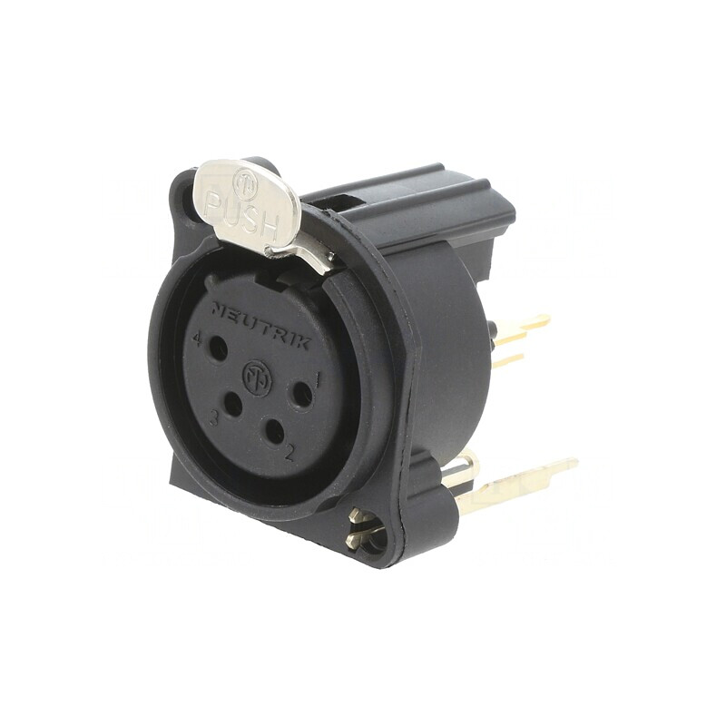 Soclu XLR Mamă 4 Pin cu Buton Negru 6A | Electronic-mag.ro | Componente Electronice