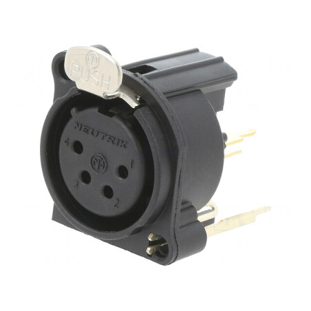Soclu XLR Mamă 4 Pin cu Buton Negru 6A | Electronic-mag.ro | Componente Electronice